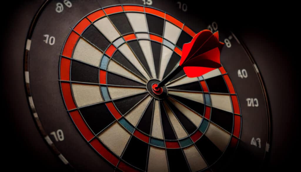 bulls eye hit successful dart aim, perfect accuracy generated by ai