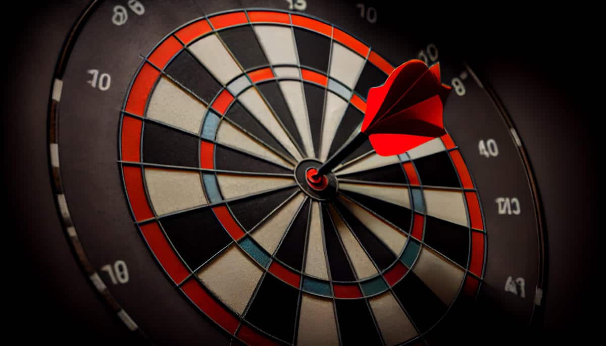 bulls eye hit successful dart aim, perfect accuracy generated by ai